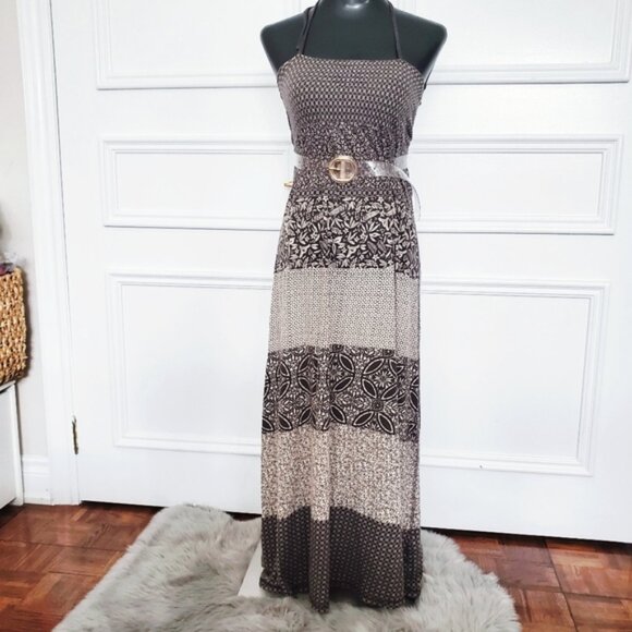 Vintage L.O.G.G Brown/Sandy Paisley Boho Maxi Dress - Picture 1 of 15